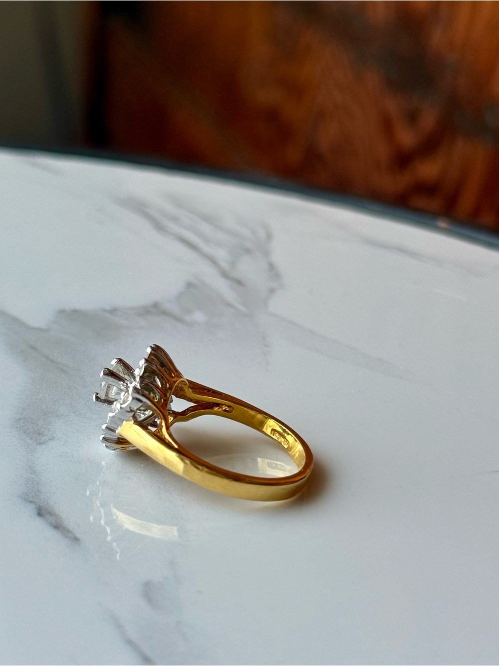 Vintage Gold Tone Swirl Halo CZ Cocktail Ring - Size 6 - Picture 5 of 9